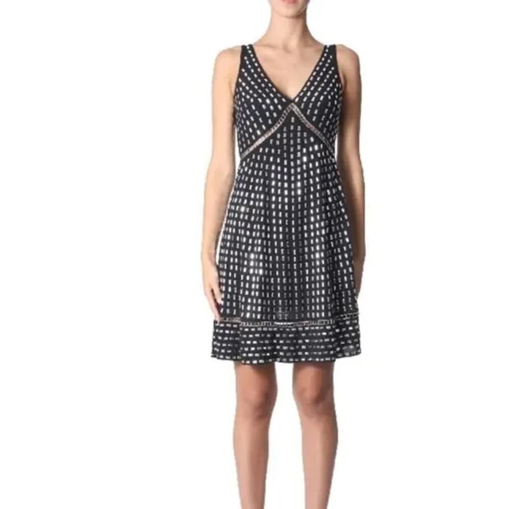 MICHAEL Michael Kors Women's Black White Embellished Georgette Dress Size XL